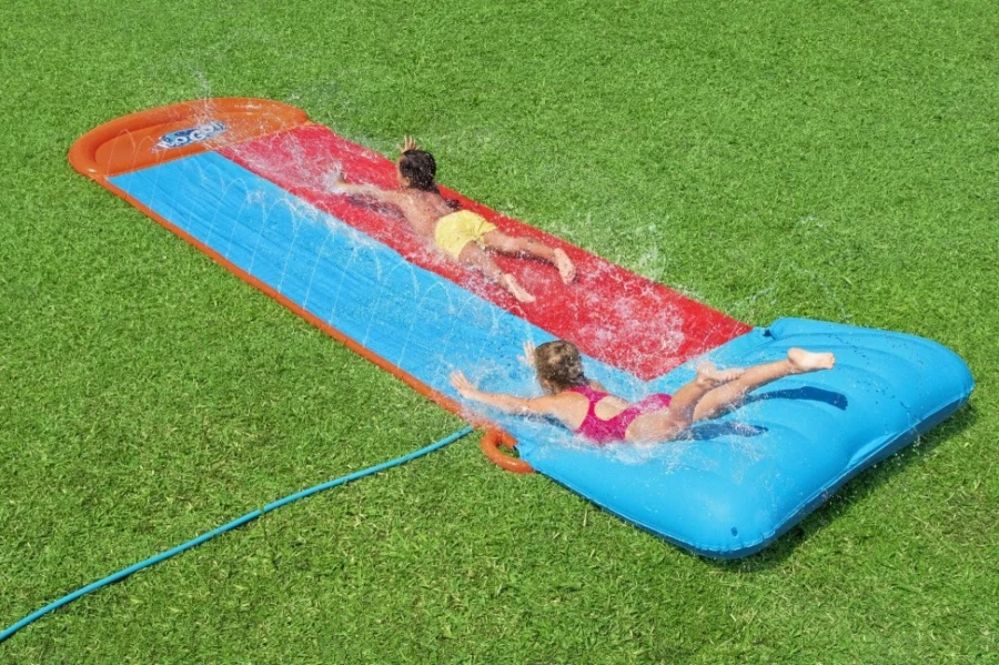 Bestway H2Ogo! 16-Foot Double Lane Water Slide with Tsunami Splash Ramp for Kids