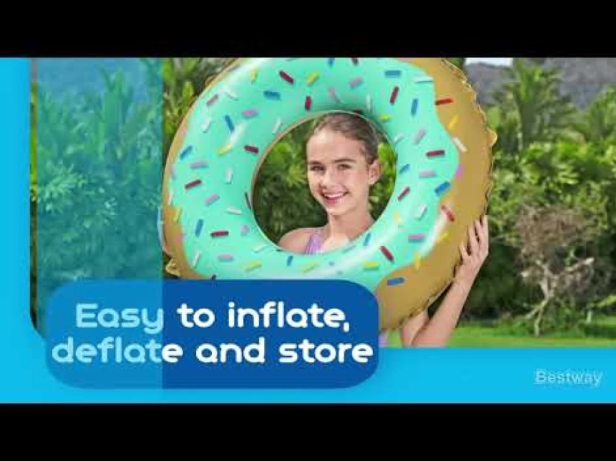 Bestway H2Ogo! Sweet Donut Inflatable Pool Float Ring - 36 Inch Fun Swim Raft for Adults & Kids