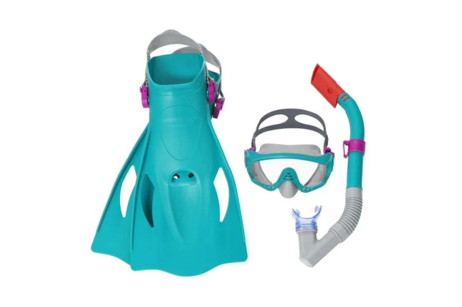 Bestway Unisex Adult Snorkel Set with Fins - Teal Spark Wave Snorkeling Gear for Ages 14+