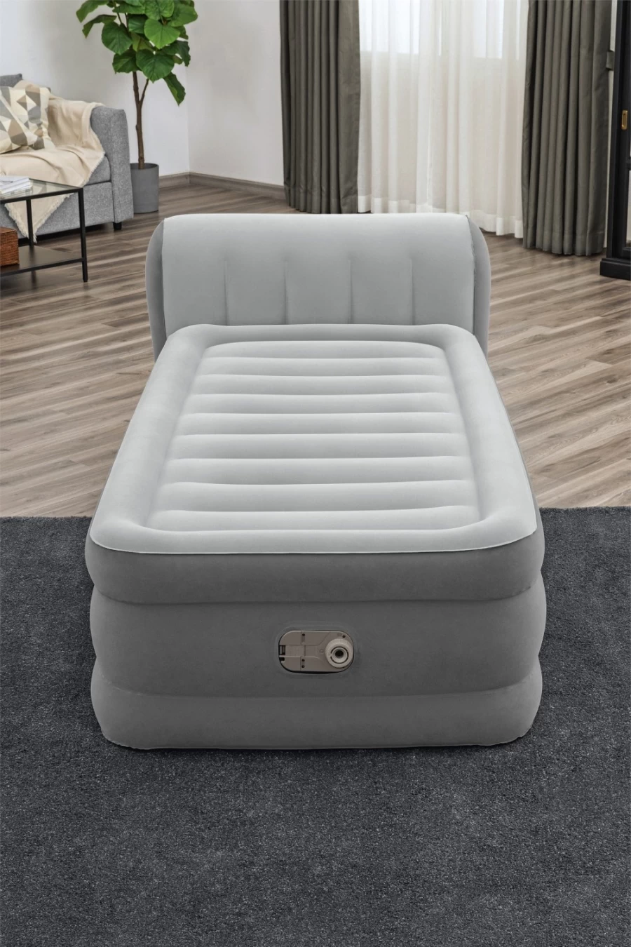 Bestway Tritech Twin Air Mattress with Built-In AC Pump, 18" Height, Headboard & Antimicrobial Protection