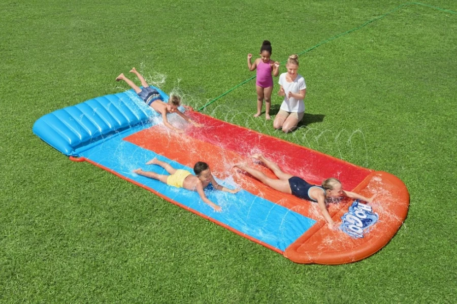 Bestway H2Ogo! 16' Triple Water Slide with Tsunami Splash Ramp - Inflatable Backyard Water Park Fun