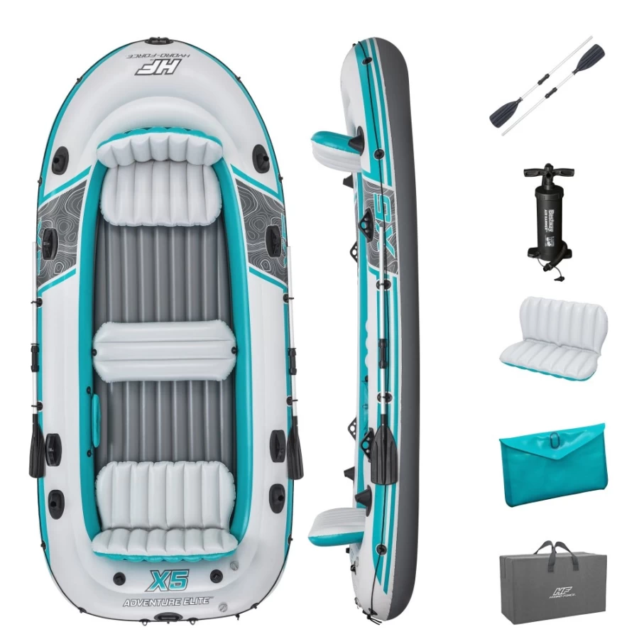 Bestway Hydro-Force Adventure Elite X5 Inflatable Raft Set - 11'11" Heavy-Duty PVC Dinghy for Outdoor Water Sports