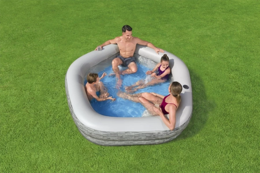 Bestway H2Ogo! Truprint Stone Inflatable Family Kiddie Pool, Soft-Sided, 7ft x 6.9ft x 21in, Outdoor Summer Water Fun for Kids and Adults