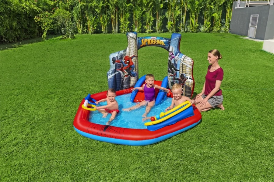 Bestway Spider-Man Inflatable Water Park for Kids – Outdoor Summer Play Center with Splash Pool