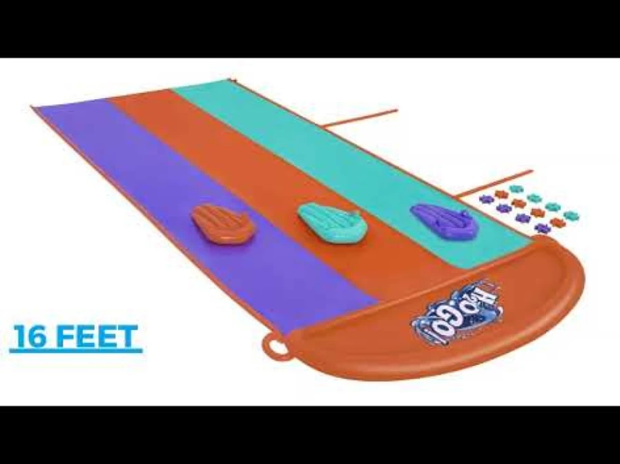 Bestway H2Ogo! 16-Foot Triple Lane Water Slide with Sponge Soakers, 3 Rider Capacity, Outdoor Summer Fun