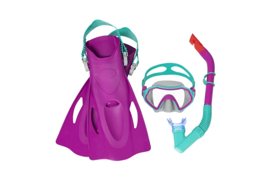 Bestway Crusader Youth Snorkel Set with Fins for Kids Ages 7+ | Pink Swimming Gear for Girls | Junior Snorkeling Equipment