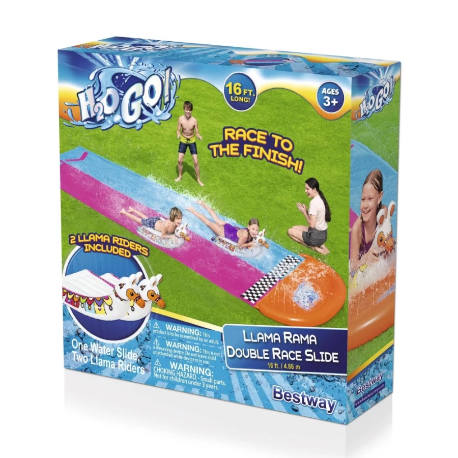 Bestway H2Ogo! Llama Rama Double Lane 16ft Inflatable Water Slide for Backyard Fun