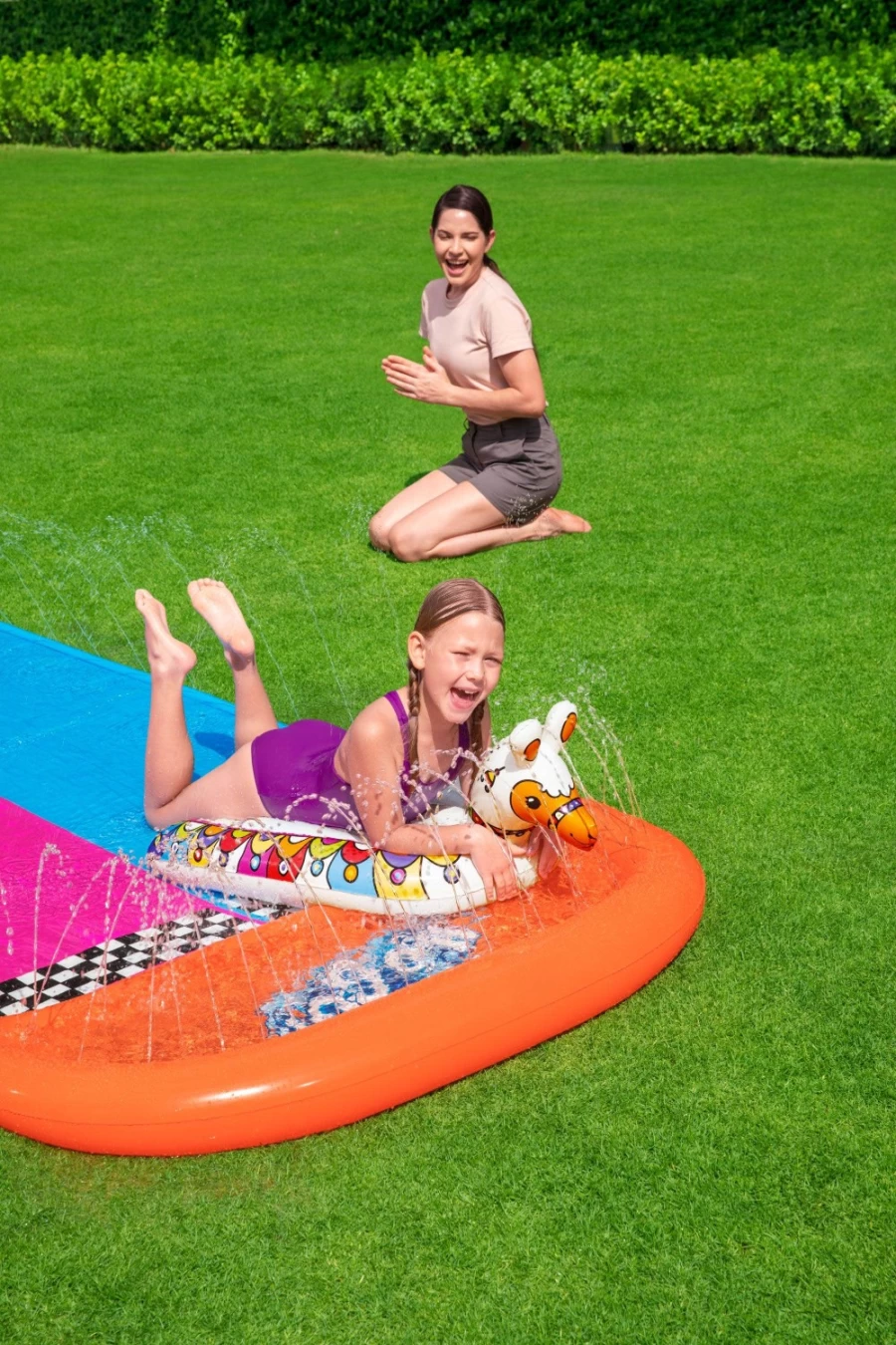 Bestway H2Ogo! Llama Rama Double Lane 16ft Inflatable Water Slide for Backyard Fun