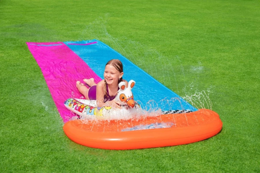 Bestway H2Ogo! Llama Rama Double Lane 16ft Inflatable Water Slide for Backyard Fun