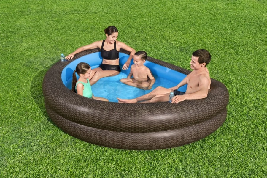 Bestway H2Ogo! Truprint Inflatable Kiddie Pool for Family, Soft-Sided Wicker Design, 7.7ft X 70in X 21in, Outdoor Summer Water Fun